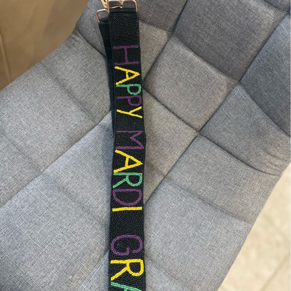 Mardi Gras Seed Bead Purse Strap Fat Tuesday NOLA Bourbon Street Zulu Carnival